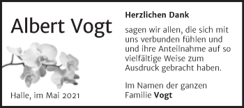 Traueranzeige von Albert Vogt von Mitteldeutsche Zeitung Halle/Saalkreis