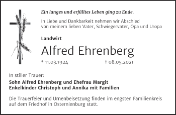 Traueranzeige von Alfred Ehrenberg von Trauerkombi Köthen