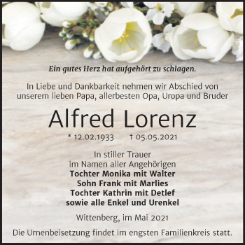 Traueranzeige von Alfred Lorenz von Trauerkombi Wittenberg