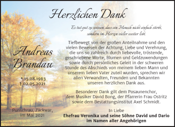 Traueranzeige von Andreas Brandau von Super Sonntag Naumburg/Nebra
