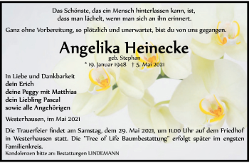 Traueranzeige von Angelika Heinecke von Trauerkombi Quedlinburg