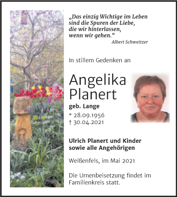 Traueranzeige von Angelika Planert von Trauerkombi Weißenfels
