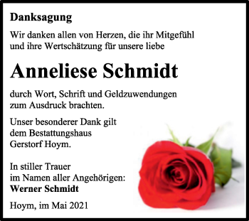Traueranzeige von Anneliese Schmidt von Trauerkombi Aschersleben