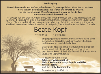 Traueranzeige von Beate Kopf von Trauerkombi Köthen