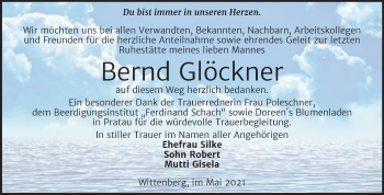 Traueranzeige von Bernd Glöckner von Trauerkombi Wittenberg