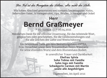 Traueranzeige von Bernd Graßmeyer von Trauerkombi Weißenfels