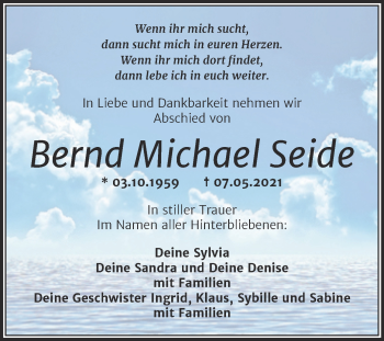 Traueranzeige von Bernd Michael Seide von Trauerkombi Merseburg