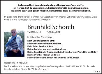 Traueranzeige von Brunhild Schorch von Trauerkombi Weißenfels