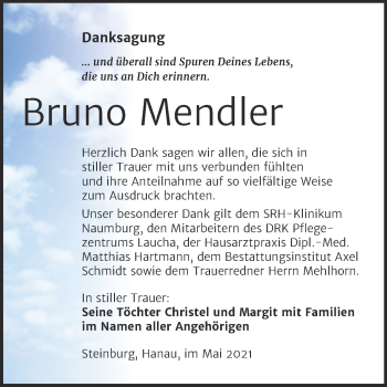 Traueranzeige von Bruno Mendler von Naumburger Tageblatt