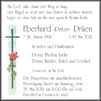 Traueranzeige von Eberhard Drüen von Trauerkombi Quedlinburg