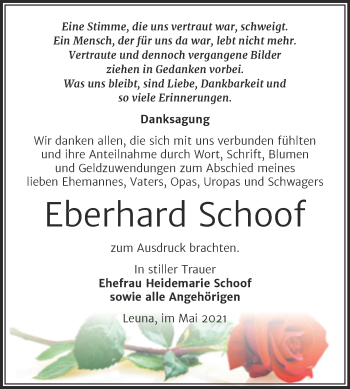 Traueranzeige von Eberhard Schoof von Trauerkombi Merseburg