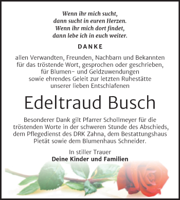 Traueranzeige von Edeltraud Busch von Trauerkombi Wittenberg
