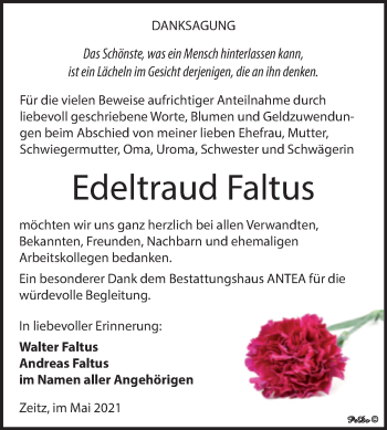Traueranzeige von Edeltraud Faltus von Trauerkombi Zeitz