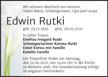 Traueranzeige von Edwin Rutki von Mitteldeutsche Zeitung Halle/Saalkreis