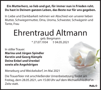 Traueranzeige von Ehrentraud Altmann von Trauerkombi Zeitz