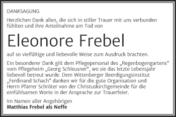 Traueranzeige von Eleonore Frebel von Mitteldeutsche Zeitung