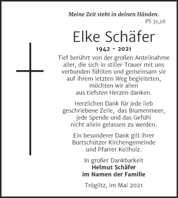 Traueranzeige von Elke Schäfer von Trauerkombi Zeitz