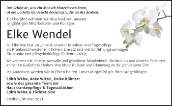 Traueranzeige von Elke Wendel von Mitteldeutsche Zeitung Mansfelder Land