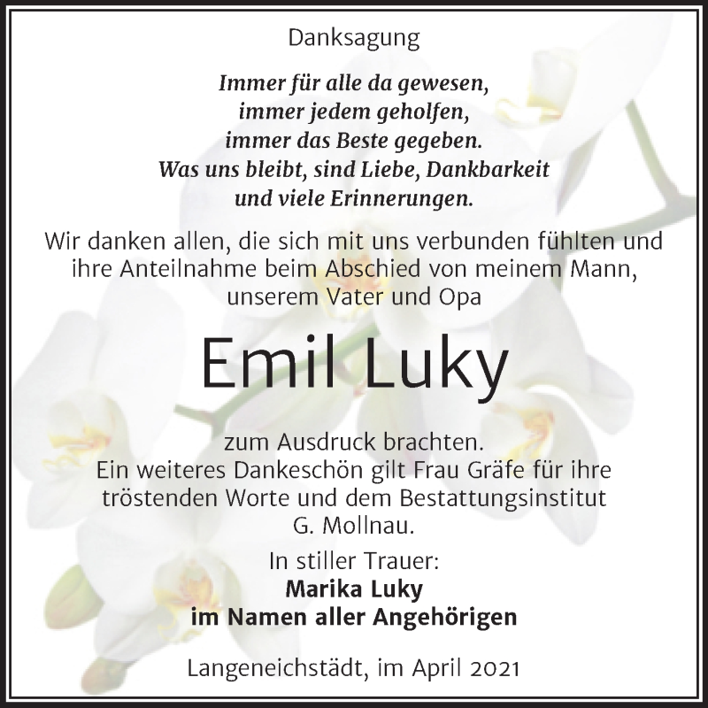  Traueranzeige für Emil Luky vom 29.05.2021 aus Trauerkombi Merseburg