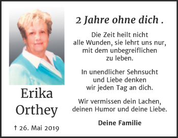 Traueranzeige von Erika Orthey von Wochenspiegel Naumburg/Nebra