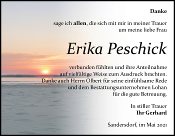 Traueranzeige von Erika Peschick von Trauerkombi Bitterfeld