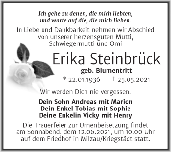 Traueranzeige von Erika Steinbrück von Trauerkombi Merseburg