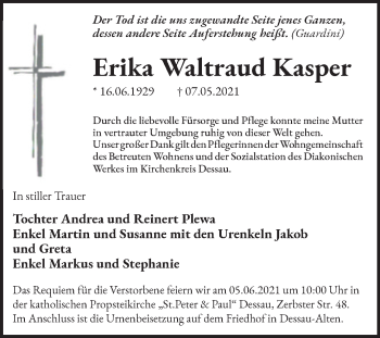 Traueranzeige von Erika Waltraud Kasper von Trauerkombi Dessau