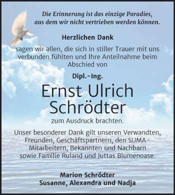 Traueranzeige von Ernst Ulrich Schrödter von Trauerkombi Bernburg