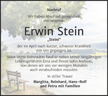 Traueranzeige von Erwin Stein von Trauerkombi Wittenberg
