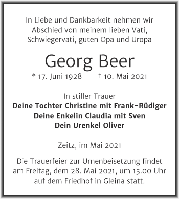 Traueranzeige von Georg Beer von Trauerkombi Zeitz