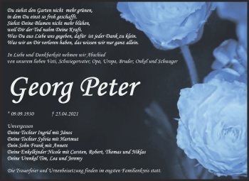 Traueranzeige von Georg Peter von Trauerkombi Bitterfeld