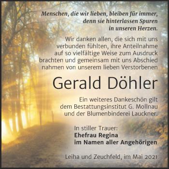 Traueranzeige von Gerald Döhler von Trauerkombi Merseburg