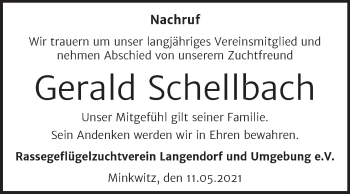 Traueranzeige von Gerald Schellbach von Trauerkombi Zeitz