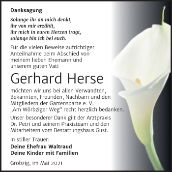 Traueranzeige von Gerhard Herse von Trauerkombi Köthen