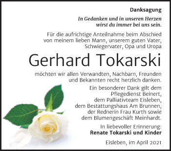 Traueranzeige von Gerhard Tokarski von Trauerkombi Mansfelder Land