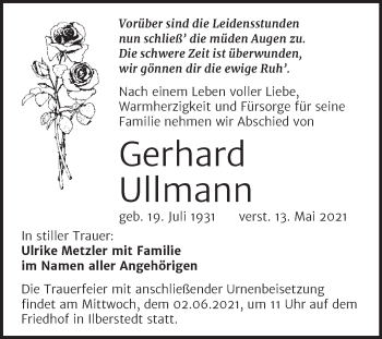 Traueranzeige von Gerhard Ullmann von Trauerkombi Bernburg