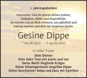 Traueranzeige von Gesine Dippe von Trauerkombi Quedlinburg