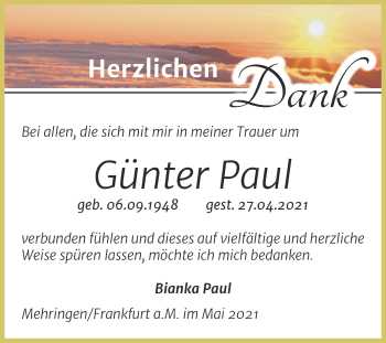 Traueranzeige von Günter Paul von Trauerkombi Aschersleben