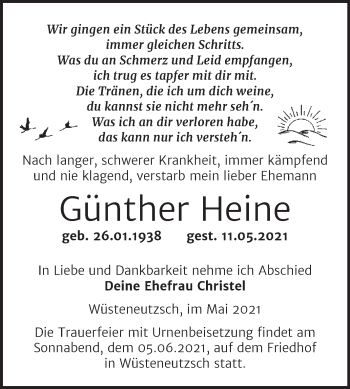 Traueranzeige von Günther Heine von Trauerkombi Merseburg