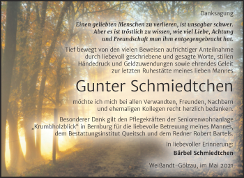 Traueranzeige von Gunter Schmiedtchen von Trauerkombi Köthen