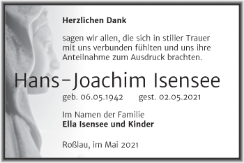 Traueranzeige von Hans-Joachim Isensee von Trauerkombi Dessau