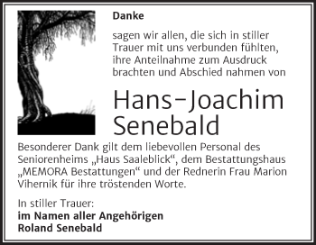 Traueranzeige von Hans-Joachim Senebald von Mitteldeutsche Zeitung Halle/Saalkreis