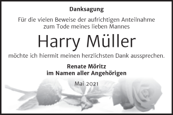 Traueranzeige von Harry Müller von Trauerkombi Bitterfeld