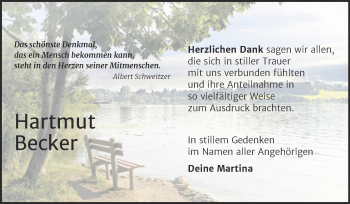 Traueranzeige von Hartmut Becker von Trauerkombi Wittenberg