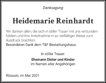 Traueranzeige von Heidemarie Reinhardt von Trauerkombi Weißenfels