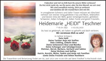 Traueranzeige von Heidemarie Teschner von Trauerkombi Dessau