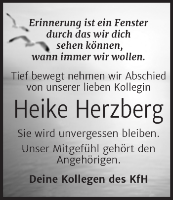 Traueranzeige von Heike Herzberg von Trauerkombi Dessau