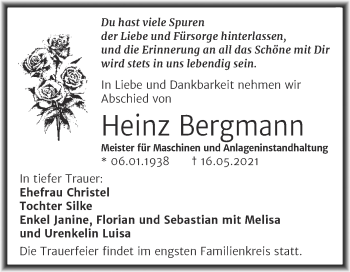 Traueranzeige von Heinz Bergmann von Mitteldeutsche Zeitung Halle/Saalkreis