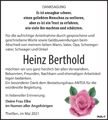 Traueranzeige von Heinz Berthold von Trauerkombi Zeitz