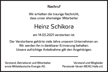 Traueranzeige von Heinz Schikora von Mitteldeutsche Zeitung Quedlingburg